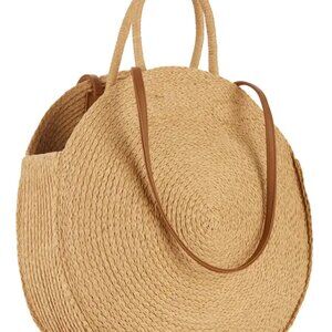 BRAND NEW Time And Tru Circle Straw Handbag Purse / Tote, TAN